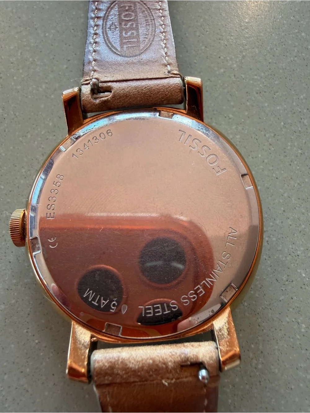 Fossil Chelsea Rose Gold Dial Brown Leather Strap Watch